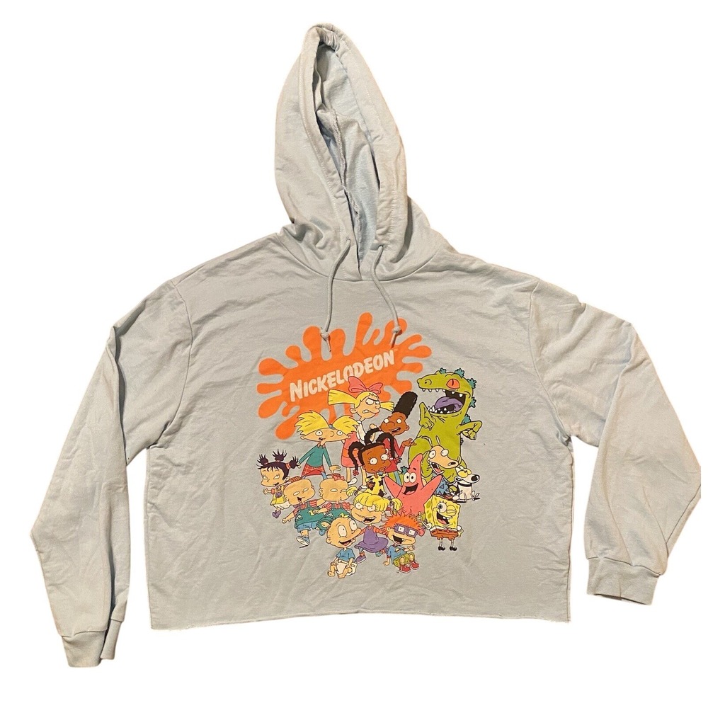 Nickelodeon Sweater Hoodie Light Blue XL Graphic‎ Long Sleeve Cartoon Cut